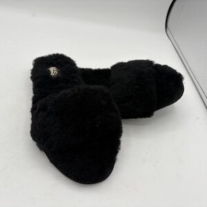 Size 8 - UGG Black Womens FLUFF SLIDES II Genuine Shearling Sandals Slippers